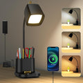 Desk Lamp with USB Charging Port & Pen Holder, LED Desk Light for Home Office, Touch Dimmable, Ideal for Study, Reading, and Work (Black)
