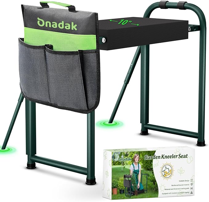 Heavy Duty Garden Kneeler & Seat with Support Legs, 400lbs Capacity Foldable Gardening Stool, Extra Thick Pad & Large Tool Organizer Bag, Ergonomic for Seniors - Dark Green