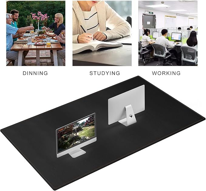 MAIDERN 63”x 31.5” Leather Desk Mat XXL, Large Desk Pad, Reversible Cork & Leather Large Mouse pad for Desk, Waterproof Computer Desk Mat for Gaming Home Office (Black) …