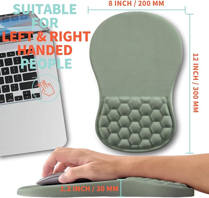 Ergonomic Mouse Pad Wrist Support with Memory Foam Massage Bulge, Carpal Tunnel Mousepad Wrist Rest for Mouse(12x8 inch, Light Green)
