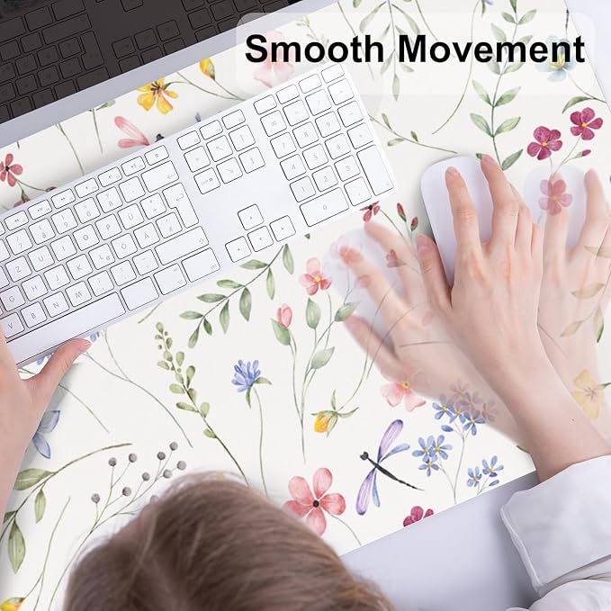 Colorful Star Large Mouse Pad, Floral Waterproof Office Desk Mat, Non-Slip Computer Gaming Mouse Pad, XXL PC Laptop Protector Pads, PU Leather Desk Writing Pads for Office Home, 31.5" x 15.7"