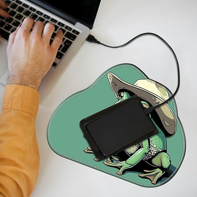 Cute Mouse Pad Plus 1 Coaster, Small Gaming Mouse Mat 11.8 x 9.45 inches, Travel Mouse Pads with Durable Stitched Edges Non-Slip Base, Green Frog Decor Mousepad for Office Home