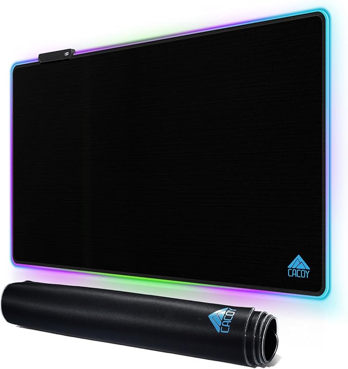 Cacoy 31.5 x 20 Inch RGB Gaming Mouse Pad, Large Mousepad with Led Light, RGB Keyboard Pad Gaming Accessories for Desk, Non-Slip Rubber Base Big Mouse Mat for Gamer, Extended Computer Desk Pad, Black