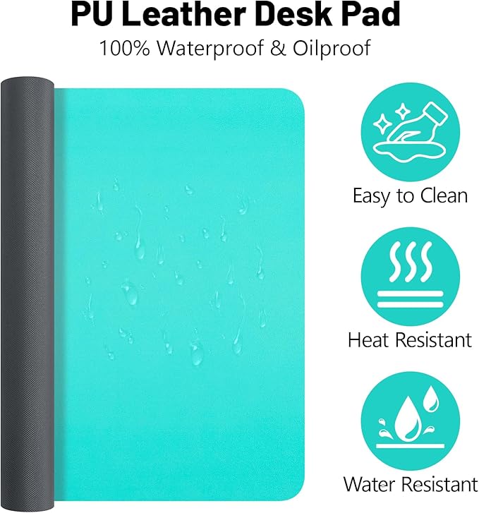 Non-Slip Desk Pad Mat, Leather Desk Mat for Desktop, Waterproof Green Computer Mouse Mat Desktop Protector for Office/Home, 23.6" x 13.7"