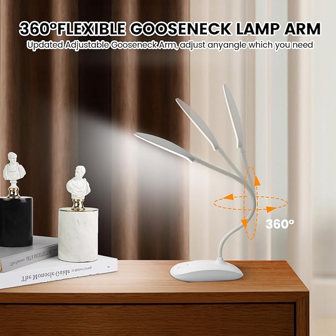Battery Powered Desk Lamp, Portable Lamps Rechargeable 3 Color Modes Touch Control Stepless Dimming, Wireless Desk Lamp with 2000mAh, Small LED Table Light for Dorm Study Office Bedroom,White