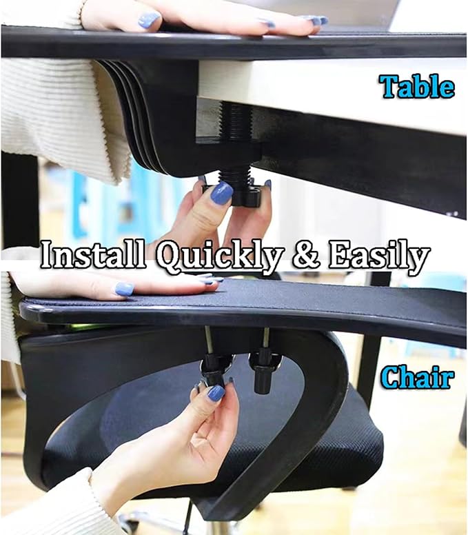 LL-COEUR 2 Pack Arm Support Wrist Rest for Table and Chair, Ergonomic Armrest Desk Extender, Multifunctional Computer Mouse Pad Holder (2 x Black)