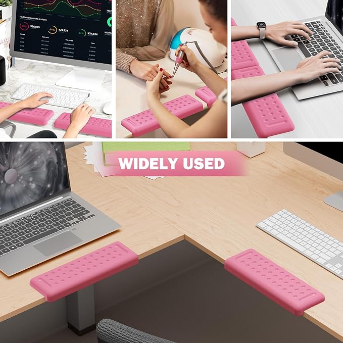 Leolee L-Shaped Desk Elbow Pads for Desk, Pink Memory Foam Arm Rest for Desk with Non-Slip Base, Ergonomic Desk Edge Cushion, Wrist Rest for Computer Keyboard, Typing, Office, Home (2 Piece)