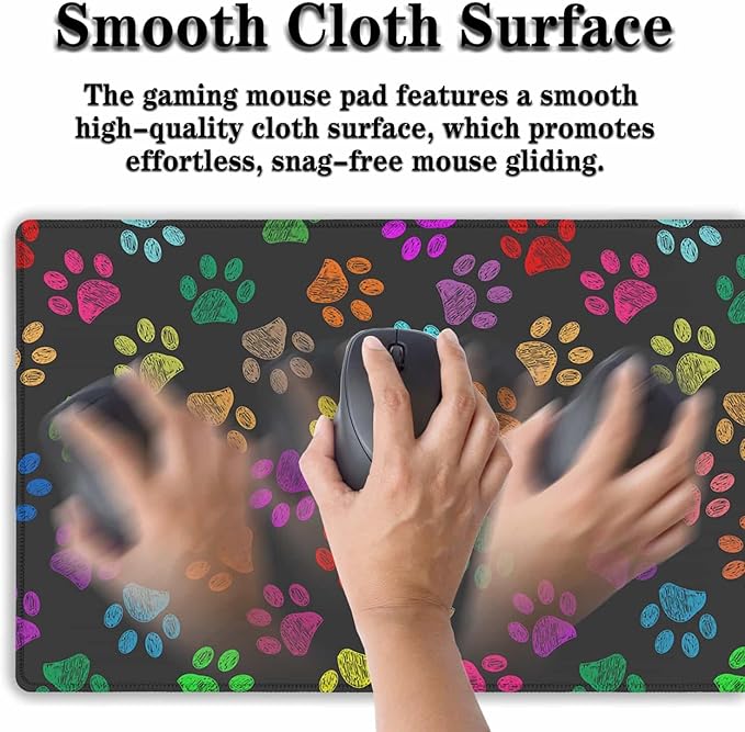 Desktop Mat Black, XXL Mouse Pads Pc Mouse Pad, Mat Mouse Pad Non-Slip Rubber Base Waterproof with Stitched Edges, 35.4 X 15.7 inch for Work/Game/Office/Home Colorful Animal Pets Dog Paw