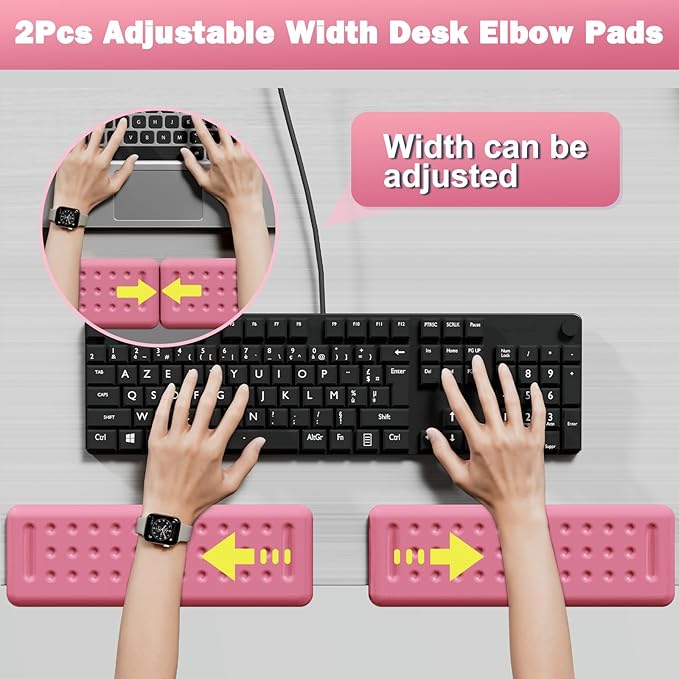 Leolee L-Shaped Desk Elbow Pads for Desk, Pink Memory Foam Arm Rest for Desk with Non-Slip Base, Ergonomic Desk Edge Cushion, Wrist Rest for Computer Keyboard, Typing, Office, Home (2 Piece)