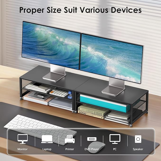 2-Tier Computer Monitor Stand Riser, Desk Organizer for Monitor, Printer & Laptop Stand, Desktop Workspace Organizers for Office Supplies(Black)