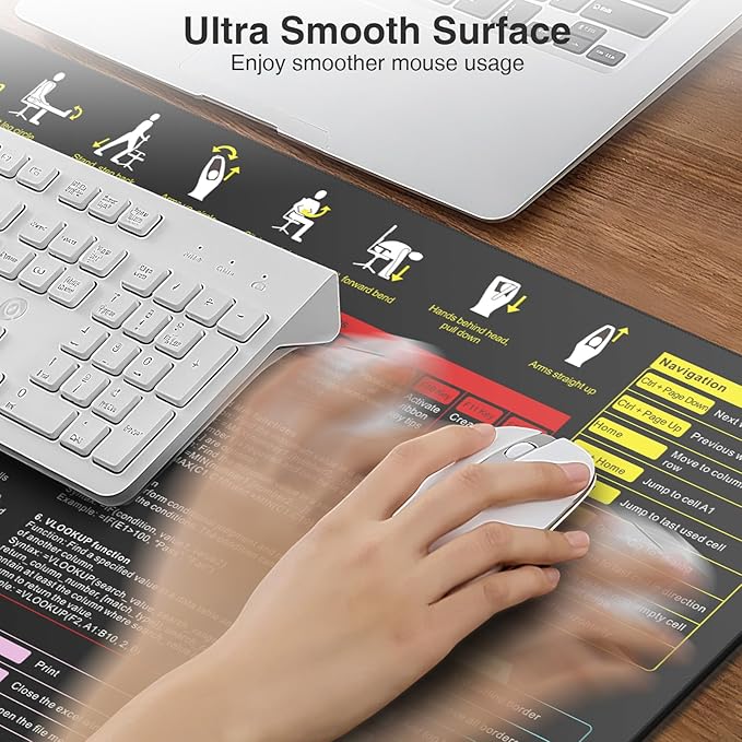 Excel Cheat Sheet Mouse Pad with Wireless Charging, 31.5"x15.8" Extended Excel Shortcuts Desk Pad, Waterproof Ultra-Smooth Keyboard Mat, Non-Slip Base, with 20W PD Adapter