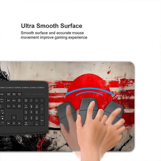 Japanese Samurai Desk Mat Anime Graffiti Large Gaming Mouse Mat with Stitched Edges,Non-Slip Waterproof Rubber Base Mous Mat 31.5"x11.8" Office Computer Keyboard Laptop Home