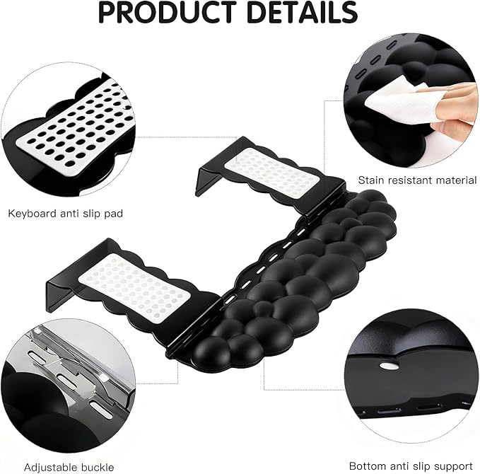 Ergonomic Keyboard Wrist Rest,Adjustable Tilt Stand Combo,Black Acrylic Cloud Comfort Wrist Support, Customizable Width Riser for Home,Office Desk - Portable Comfortable Typing (Black)