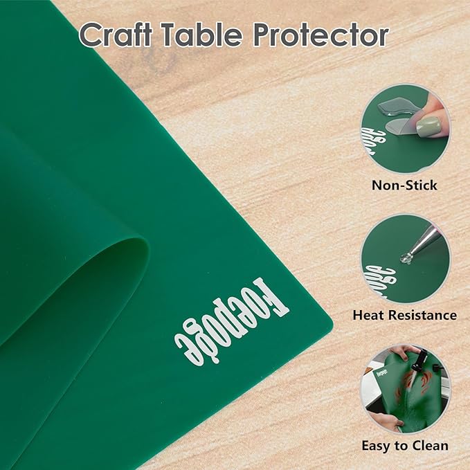 Extra Large Silicone Mat for Resin 36.2" x 24", 2MM Thick Silicone Craft Mat for Table, Multifunction Silicon Matt for Kitchen Countertop Protector Heat Resistant Placemat by Foepoge(Dark Green)