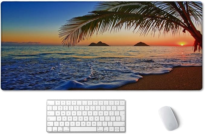 SSOIU Extended Gaming Mouse Pad - Non-Slip Water-Resistant Rubber Base Computer Keyboard Mouse Mat, 35.5 x 15.7-inch XX-Large Desk Mat, Ideal Partner for Work & Game, Pacific Sunrise at Lanikai Beach