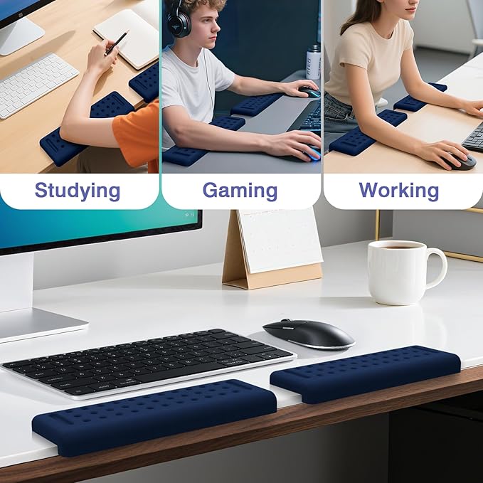 L-Shaped Desk Edge Cushion, 2 PCS Elbow Rest for Desk with Ergonomic Support, Memory Foam Elbow Pad & Arm Rest for Palm, Wrist & Forearm, Non-Slip & Separate Design, Office & Home, Dark Blue