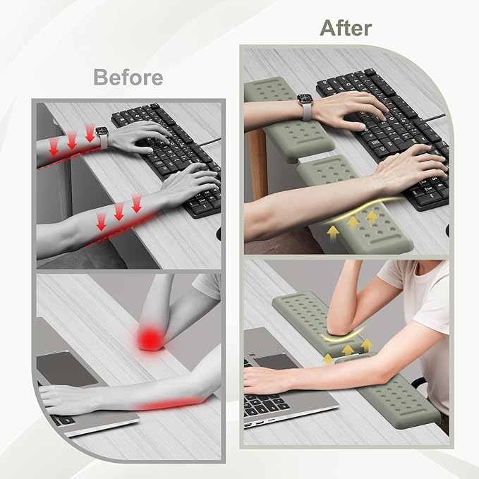Leolee L-Shaped Desk Elbow Pads for Desk, Grey Memory Foam Arm Rest for Desk with Non-Slip Base, Ergonomic Desk Edge Cushion, Wrist Rest for Computer Keyboard, Typing, Office, Home (2 Piece)