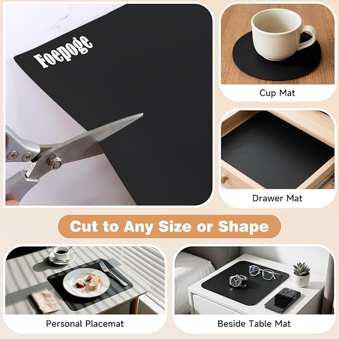 49.2" x 15.7" Large Silicone Mat for Kitchen Counter Protector, Cuttable Silicon Countertop Protector Mat Heat Resistant Mats for Countertop, Cut to Fit Placemat Ship Roll by Foepoge, Black