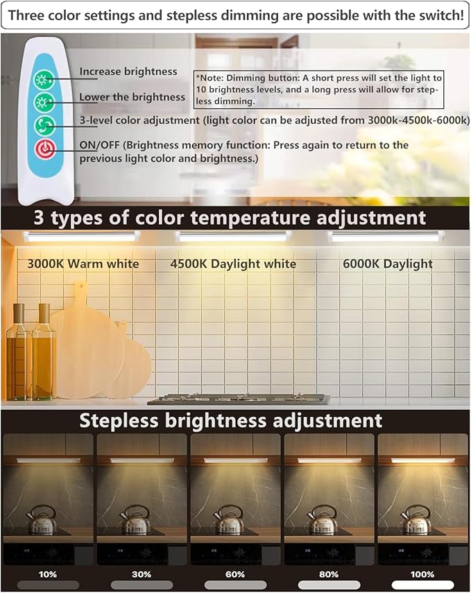 Strip Lights 11.8In Closet Lights, 9W 58 LED Super Bright, Dimming and Color Adjustment，USB Powered LED Light Bar for Room Under Counter Lighting Work Tables Student Dormitory Monitor Light
