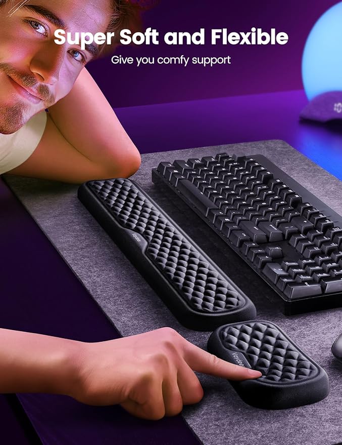 Vaydeer Wrist Rest for Keyboard and Mouse, Computer Ergonomic Wrist Support Pad, Soft Memory Foam Arm Cushion for Desk, Two-Tone Palm Hand Office Laptop Typing-Gray and Blue