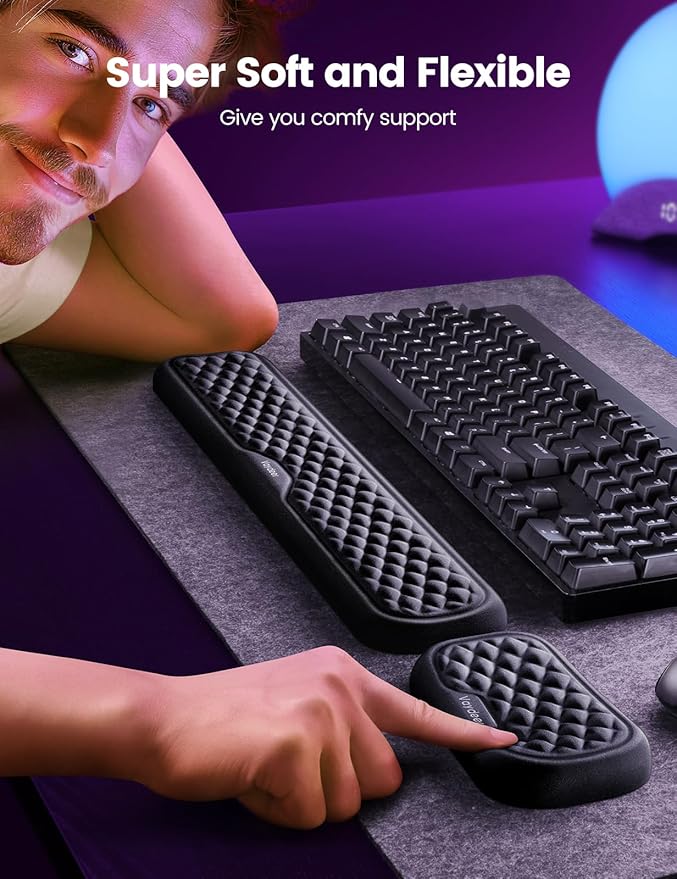 Vaydeer Wrist Rest for Keyboard and Mouse, Computer Ergonomic Wrist Support Pad, Soft Memory Foam Arm Cushion for Desk, Palm Hand Office Laptop Typing-Pink