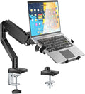 WALI Single Arm Laptop and Monitor Desk Mount for 17" Notebook and Up to 32" Screen, 2-in-1 Adjustable Gas Spring Monitor Arm with Laptop Tray, VESA 75x75 100x100,Holds 22-26.4 lbs, Black (GSMP001NLP)