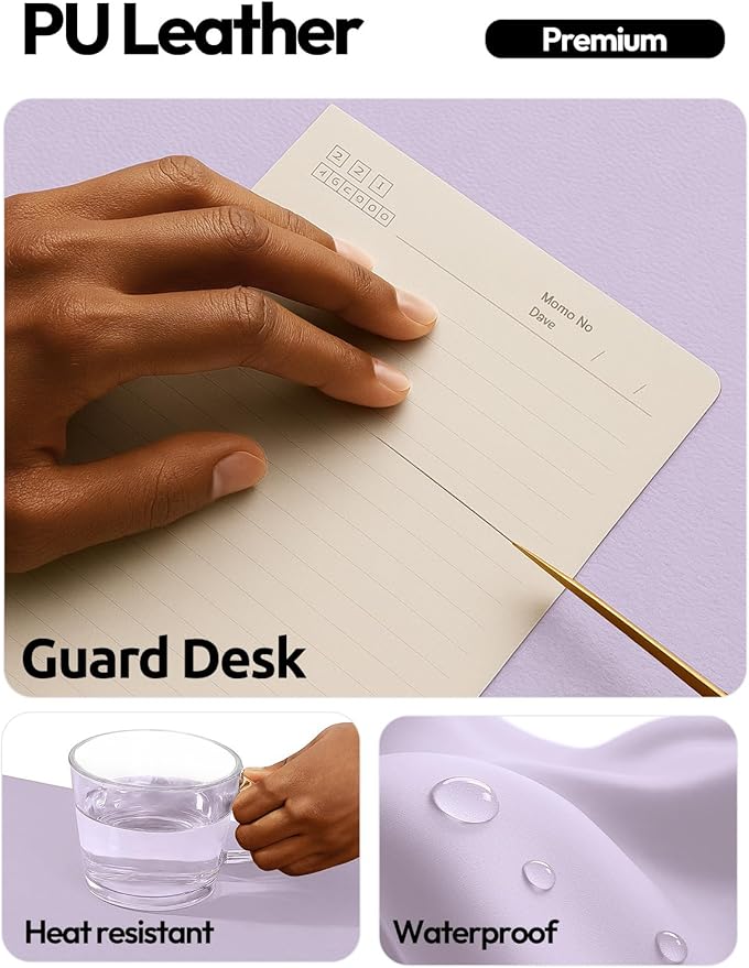 YSAGi Leather Desk Pad Protector, Office Desk Mat, Large Mouse Pad, Non-Slip PU Leather Desk Blotter, Laptop Desk Pad, Waterproof Desk Writing Pad for Office and Home (Light Purple, 47" x 17")