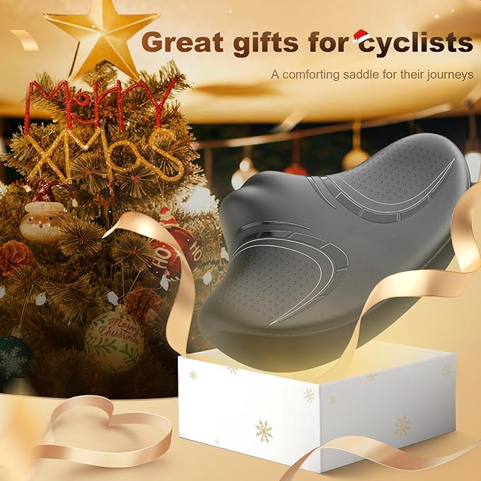 BLUEWIND New Noseless Oversized Bike Seat, Wide Bicycle Saddle Novel Backrest Design for Electric Bike, Universal Fit Exercise Bike or Road Stationary Bike Seat Cushion for Men & Women