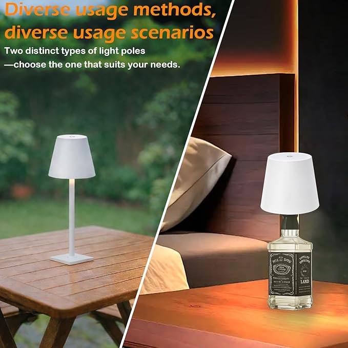 2 Pack Minimalistic Cordless Table Lamps - 2000mAh Rechargeable, Touch Control, 3 Colors Stepless Dimming LED Bottle Lamp Kit for Home & Camping