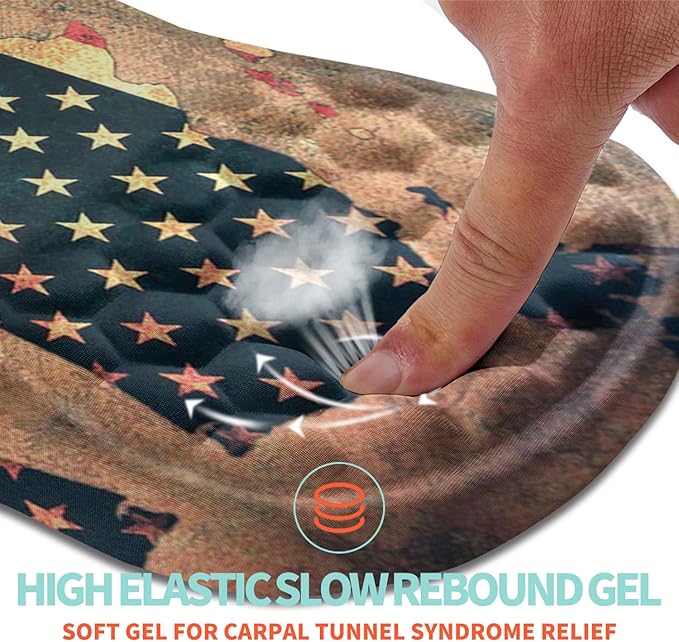 Ergonomic Mouse Pad Wrist Support with Memory Foam Massage Bulge, Carpal Tunnel Mousepad Wrist Rest for Mouse(12x8 inch, USA Flag Map)