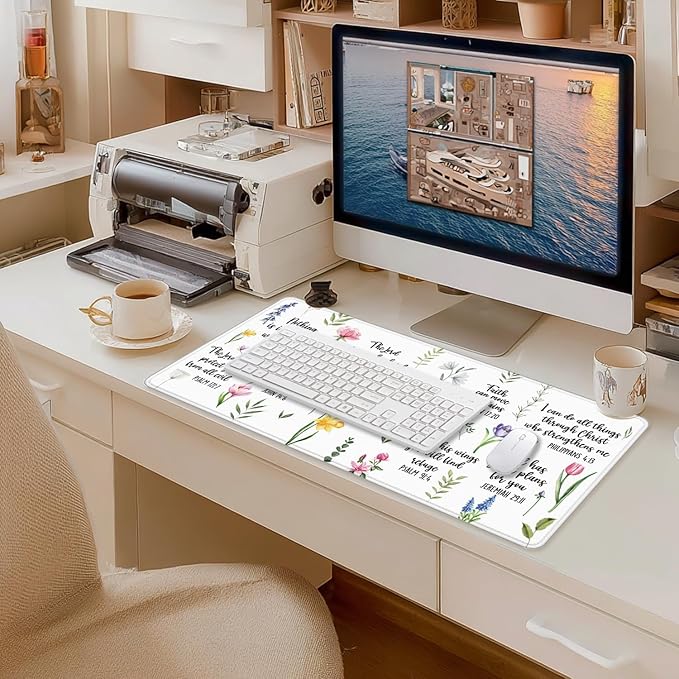 Christian Inspirational Floral Large Mouse Pad 31.5x15.7inch, Religious Bible Verse Large Extended Computer Desk Mat Mousepad for Keyboard and Mouse, Christian Desk Accessories
