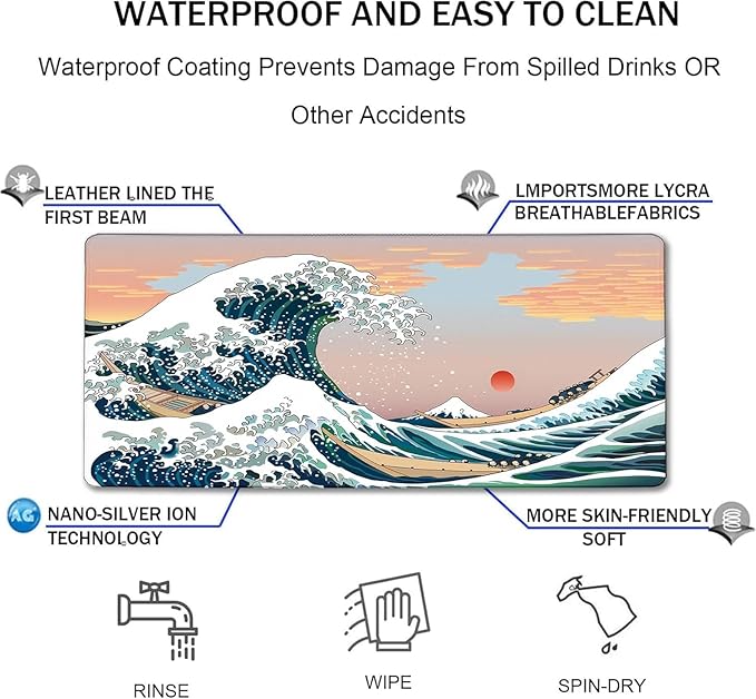 Japanese Large Mouse Pad,Desk Mat Office Desk Pad, Extended Large Mouse Mat for PC, Stitched Edges Gamer Mousepad 35.4 X 15.7 Inch Long Mice Pad, Sunset Sea