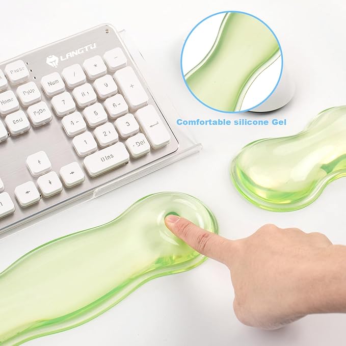 Acrylic Keyboard Stand with Cooling Gel Wrist Rest Set, Clear Ergonomic Keyboard Riser, Tilted Computer Keyboard Holder with Non-Slip Silicone for Mechanical/Wireless Keyboards, Home Office & Gaming