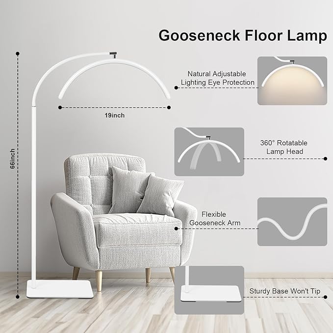 Half Moon LED Floor Light - Professional Shadow-Free Lamp for Lash Techs, Estheticians & Tattoo Artists | Dimmable for Eyelash Extensions, Nail Art, Home & Office (White)