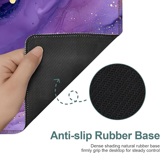 Purple Marble Extended Gaming Mouse Pad 31.5x11.8inches Large Desk Mat Anti-Slip Rubber Base & Durable Stitched Edges for Gamers Smooth Mouse Writing Surface for Desk Office/Home