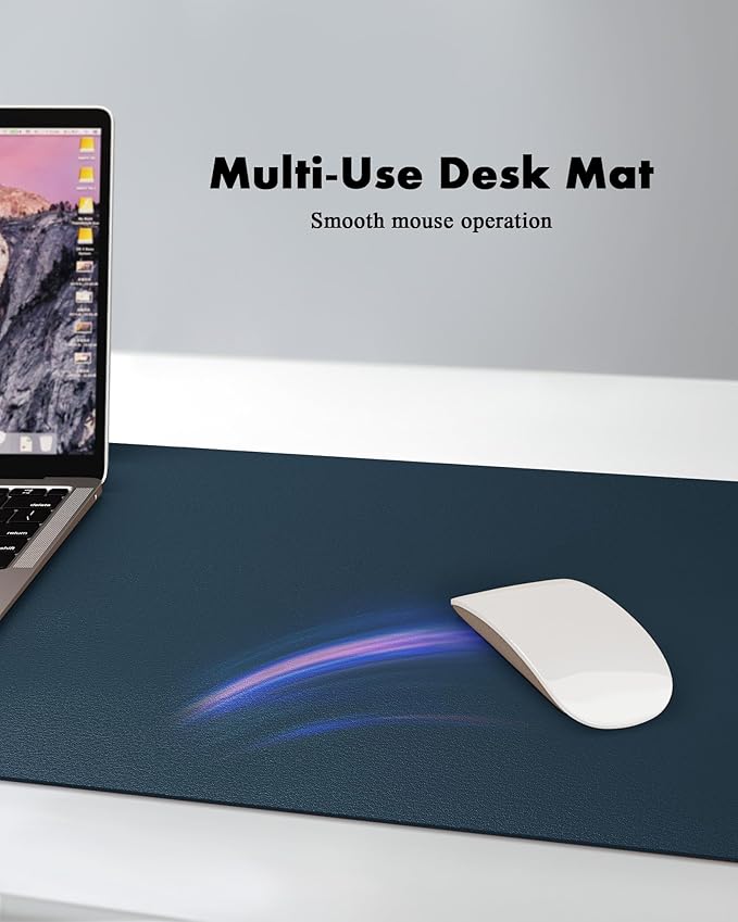 YSAGi Double-Sided Desk Pad, 35.4"x17"Leather Desk Mat, Eco Cork Desk Pad Protector,Large Mouse Pad,Waterproof Desk Blotter for Office/Home(Dark Blue)