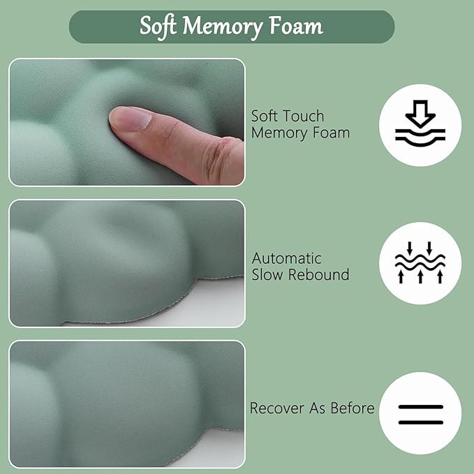 Cloud Mouse Pad Keyboard Wrist Rest for Mouse 4PCS Extended Large Desk Mat Pad Set Memory Foam Non-Slip Cute Ergonomic Gaming Mouse Wrist Support for Computer Home Office Mountain Forest Green