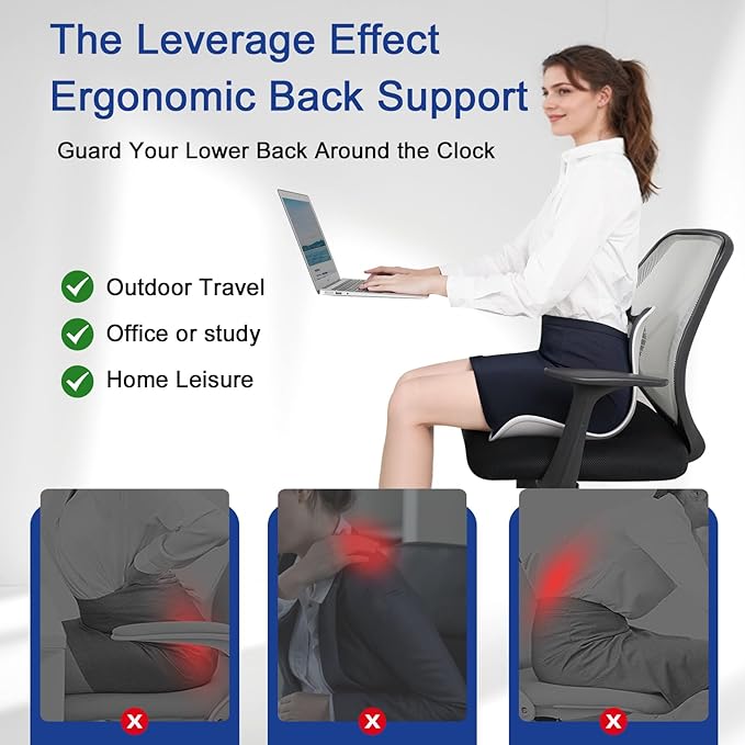 Ergonomic Back Support Office Chair Posture Correction Back & Tailbone Support Seat Cushion Memory Foam Portable Floor Seat Comfortable Lumbar Pillow Home Outdoor Gaming