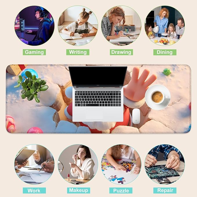 Desk Mat, XXL Extended Gaming Pad for Desktop, 31x12 Inches Santa Breaking Through Wall Design, Large Non-Slip Vegan Leather Keyboard Mouse Mat for Home Office