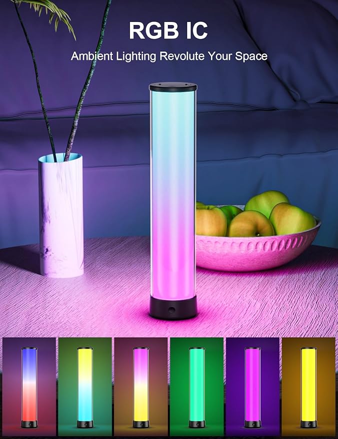 Rechargeable Table Lamp, RGB IC LED Light Bar, 1500 Lumens, APP & Remote Control Bedside Table Lamp with Music Sync, Color Changing Ambient Lighting for Bedside Table Desk Monitor Gaming Black