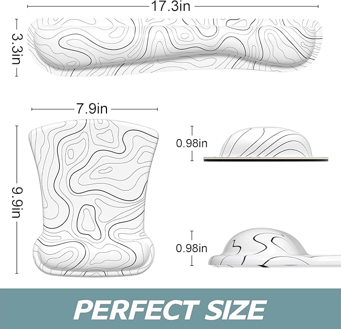 ITNRSIIET Mouse Pad Wrist Support Keyboard Wrist Rest Pad Ergonomic Mousepad Non-Slip Memory Foam Keyboard Pad Easy Typing Pain Relief Perfect for PC Laptop Gaming Office, Topographic Contour White