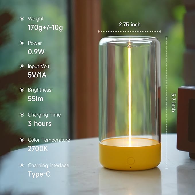 AUGE LIGHT Mini Minimalist Table Lamp Cordless Lamp Rechargeable Table Lamp Portable Nightstand Lamps Desk Lamps for Home Office Unique Ambient Light Mood Lighting for Desk Decor Beside(Yellow)