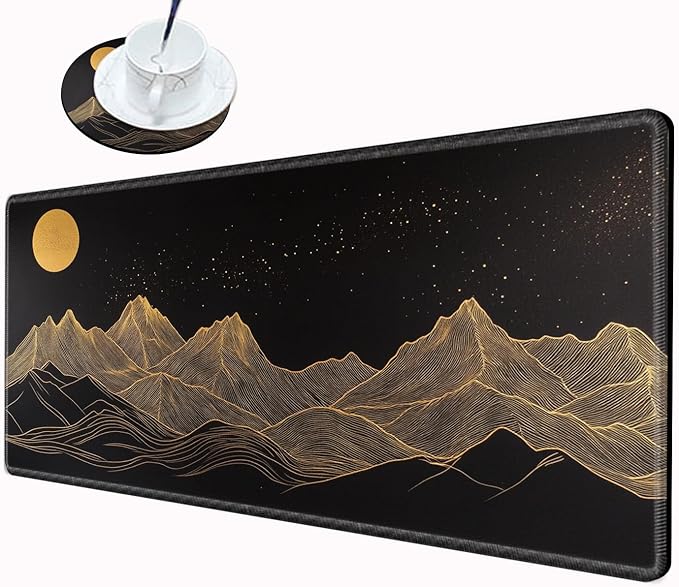 Large Mouse Pad Gaming Desk Pad Black and Gold Mountain Mousepad XXL Desk Mat 31.5''X15.75'' Extended Mouse Mat of Girl Desktop Work Computer