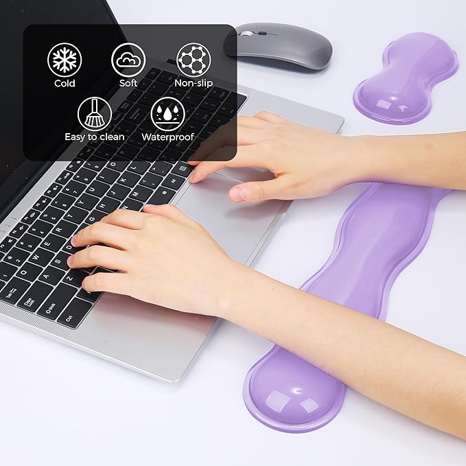 Gel Wrist Rest for Keyboard and Mouse, Wrist Rest for Keyboard, Mouse Wrist Support, Pain Relief, Cool Touch, Non-Skid, Keyboard Wrist pad
