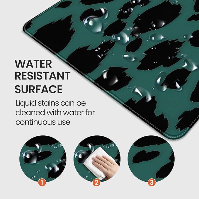 XXL Gaming Mousepad, Green and Black Leopard Print, 35.4 x 15.7 inches, Non-Slip Rubber Base, Extended Desktop pad