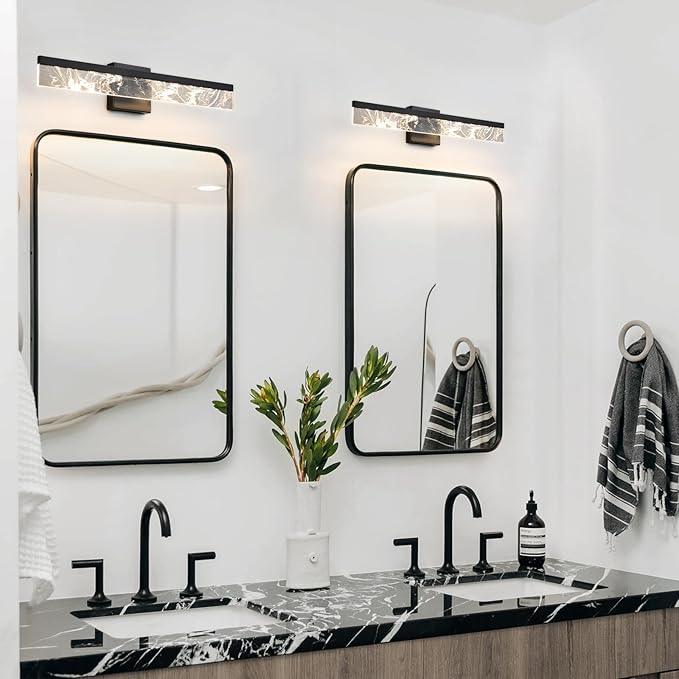 Modern Bathroom Light Fixtures Over Mirror - 24 Inch Black Vanity Light Bar 18W 3000K Dimmable LED Vanity Lighting Fixtures for Restroom Mirror