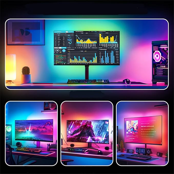 Monitor LED Backlights, RGB Screen Desk Light PC, Computer Light Bar Behind Monitor, LEDs for Desk Gaming, USB Port, LED Strip Lights that Sync with Screen Color or Music(32 inches)