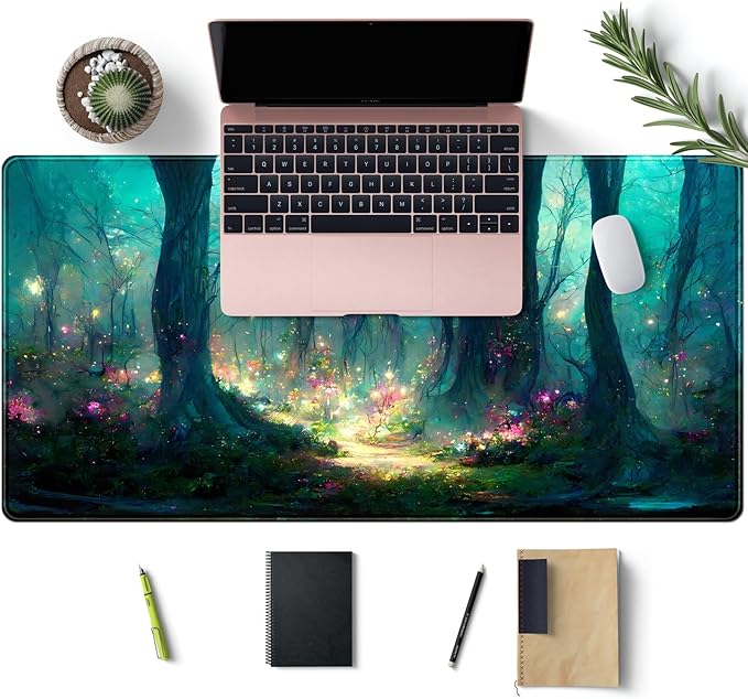 Forest Desk Mat Blue Green Mouse Pad Large Laptop Computer Keyboard Mouse Mat Gaming Mousepad XXL 31.5''X 15.7'' Deskpad Deskmat Cute Desk Pad