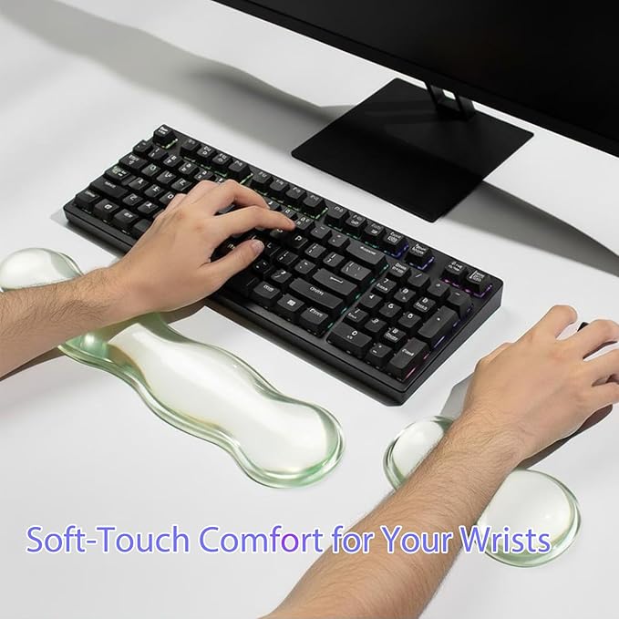 Gel Keyboard and Mouse Wrist Rest Set, Clear Silicone Ergonomic Support for Typing & Gaming, 2-PC Cute Wrist Rest for Office, Computer, Laptop (Clear)