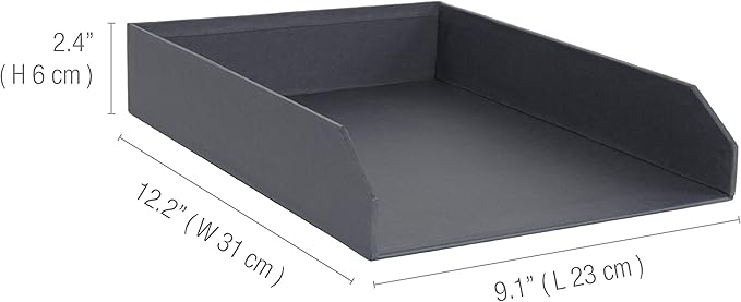 Bigso Hakan Letter Trays - Stackable Paper Tray Organizer with Stable Rubber Feet for A4 or Letter Size Documents - 9.1 in x 12.2 in x 2.4 in - Pack of 2 - Dark Grey